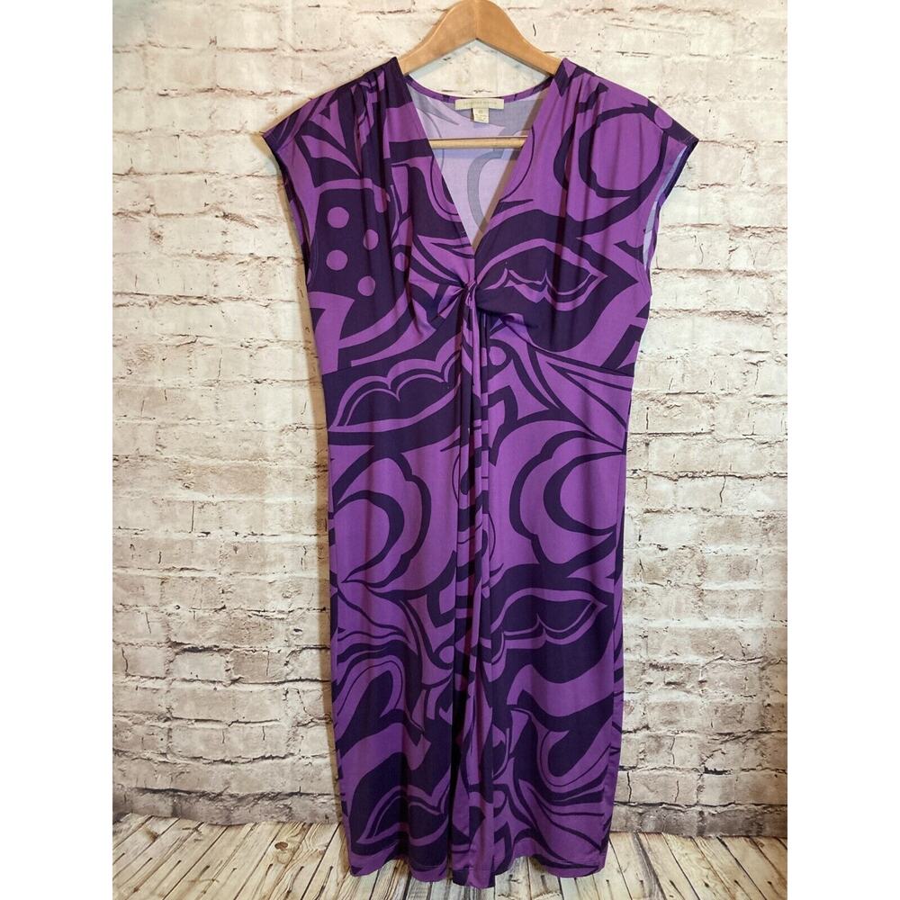 Jonathan Martin Dress Womens 12 Purple Midi Retro Twist Front Stretch V Neck